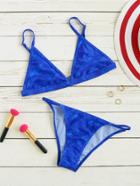 Romwe Blue Triangle Sexy Bikini Set