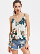 Romwe V Neckline Tropical Print Cami Top