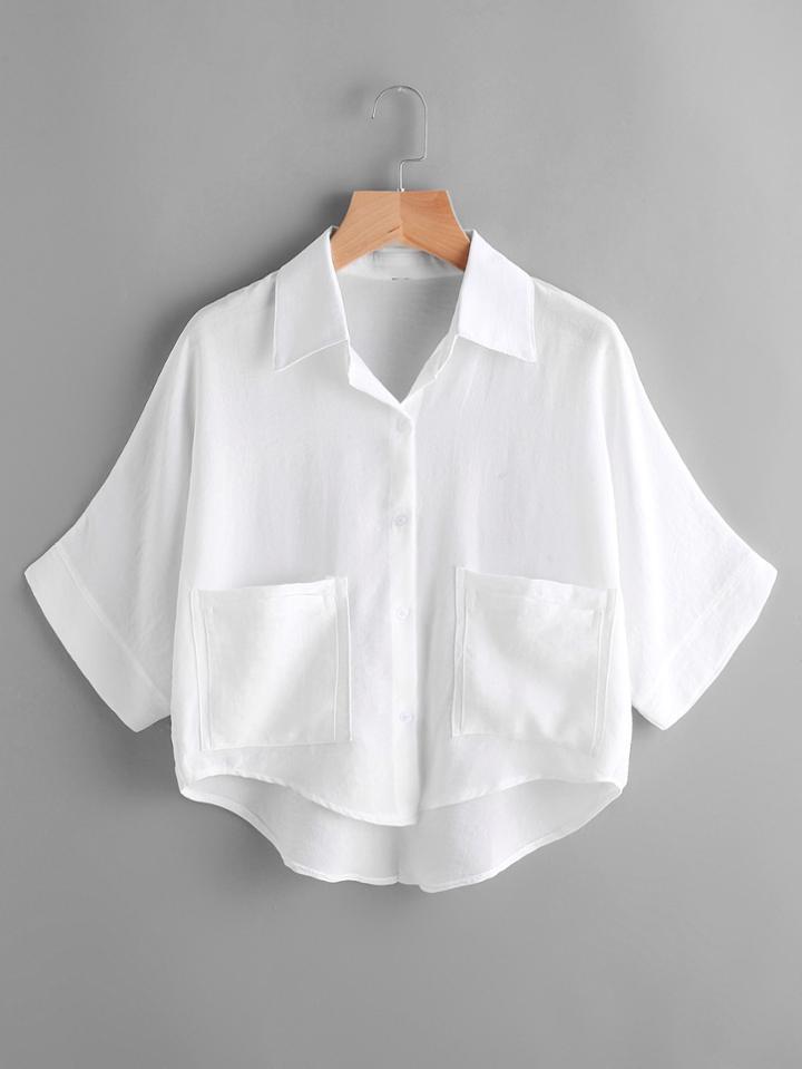 Romwe Dip Hem Dual Pockets Front Shirt