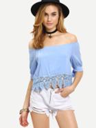 Romwe Off-the-shoulder Lace Trimmed Tie-sleeve Top