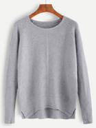 Romwe Grey Raglan Sleeve High Low Sweater