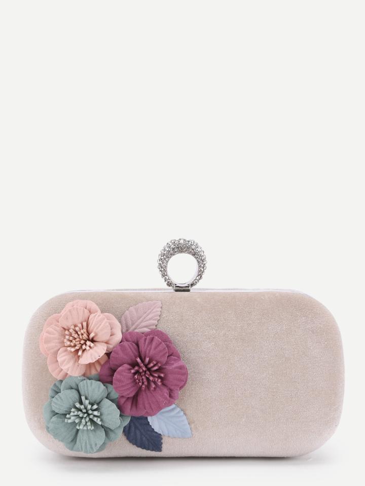 Romwe Flower Applique Velvet Crossbody Bag
