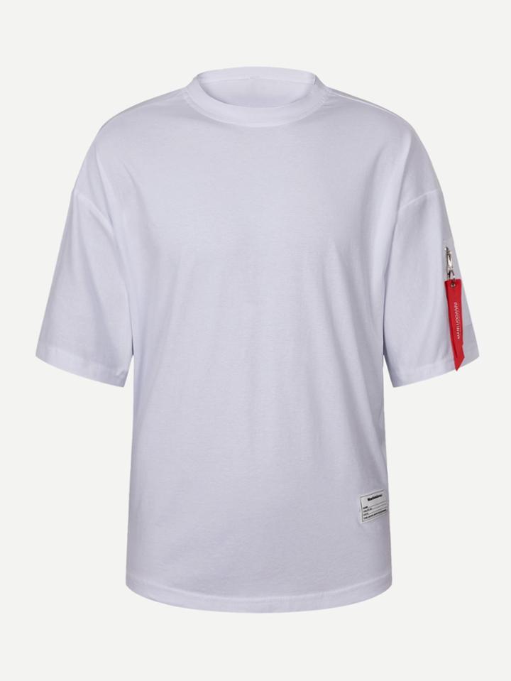 Romwe Men Letter Strap Stand Collar Tee