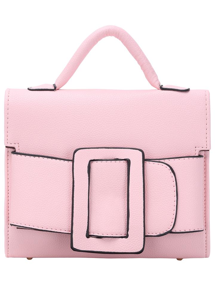 Romwe Pink Buckle Pu Shoulder Bag