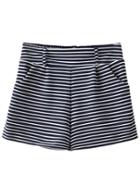 Romwe Navy White Stripe Pockets High Waist Shorts