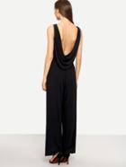 Romwe Black Sleeveless Backless Jumpsuit