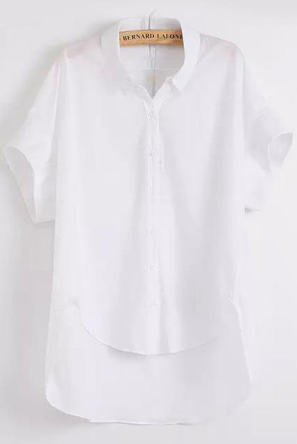 Romwe Lapel With Buttons Dip Hem Blouse