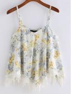 Romwe Spaghetti Strap Florals Contrast Hem Cami Top