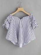 Romwe Vertical Striped Tie Sleeve Split Back Top