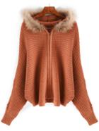 Romwe Faux Fur Hooded Sweater Coat