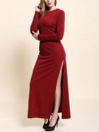 Romwe Long Sleeve Maxi Burgundy Dress