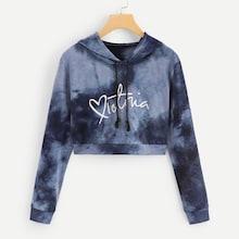 Romwe Letter Print Tie Dye Hoodie