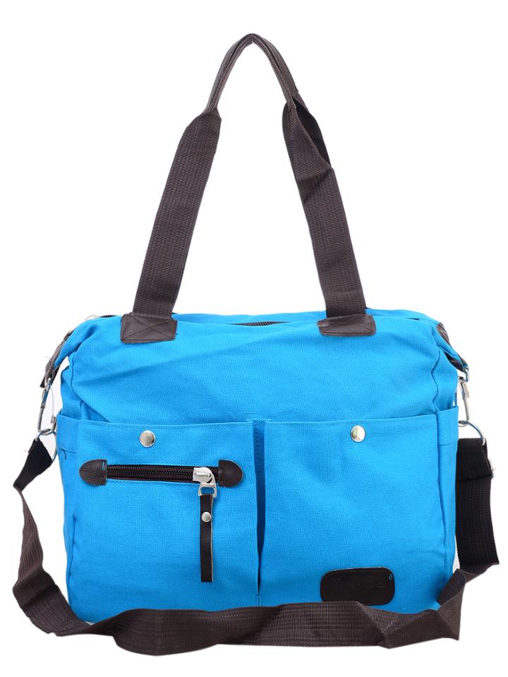 Romwe Dual Pocket Front Canvas Shoulder Bag - Blue