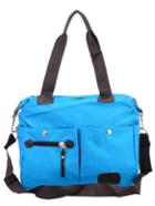 Romwe Dual Pocket Front Canvas Shoulder Bag - Blue