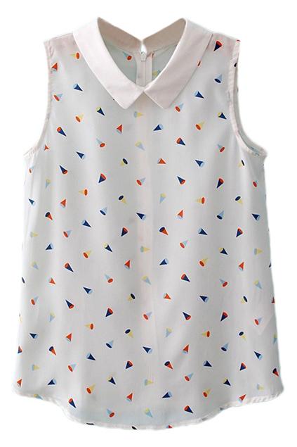 Romwe Rowme Colorful Ice-creams Print Dual-tone White Blouse