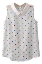 Romwe Rowme Colorful Ice-creams Print Dual-tone White Blouse