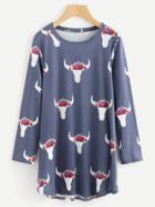 Romwe Bull Random Print Long Tee