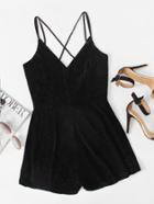 Romwe V Neckline Criss Cross Back Romper