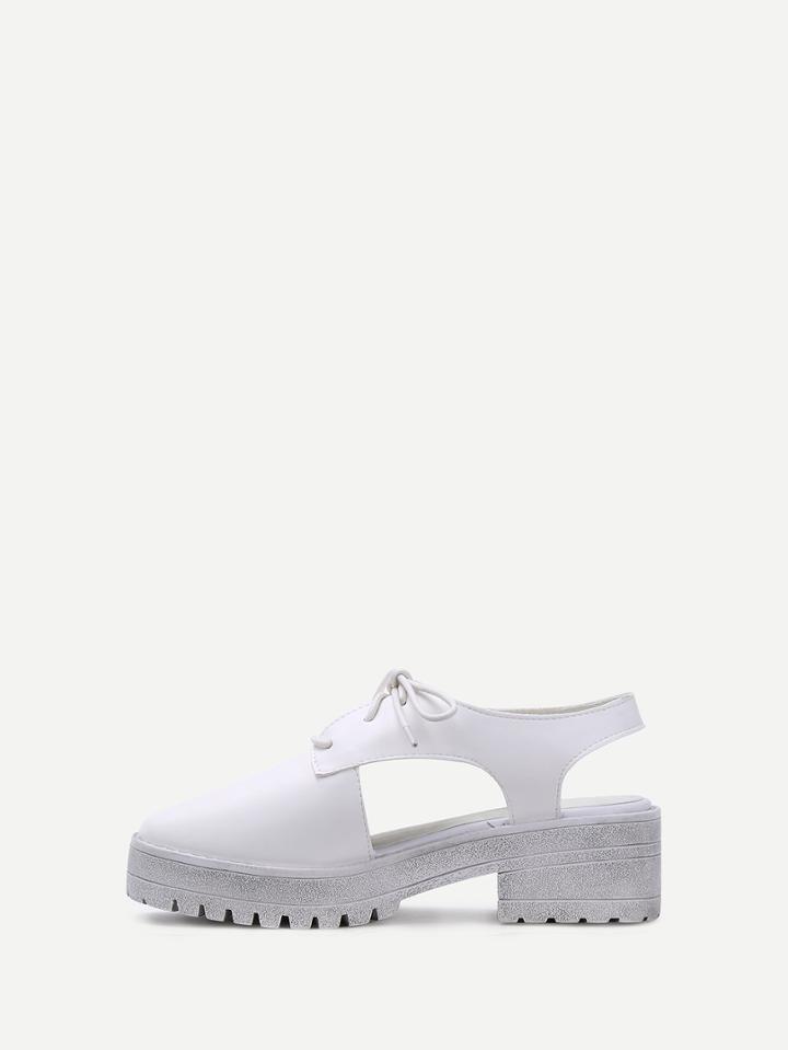 Romwe White Faux Leather Lace Up Top Pumps