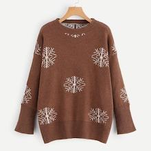 Romwe Snowflake Print Drop Shoulder Jumper