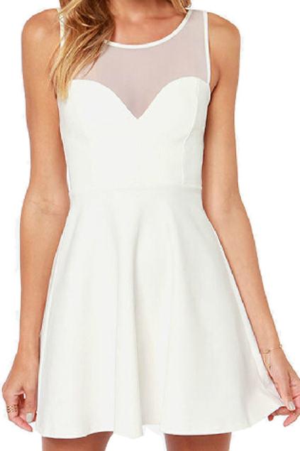 Romwe Mesh Panel A-line White Dress