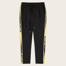 Romwe Guys Contrast Slogan Tape Drawstring Waist Pants