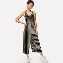 Romwe Striped Halter Jumpsuit