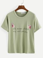 Romwe Green Graphic Print Drop Shoulder T-shirt