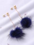 Romwe Navy Pom Pom Drop Earrings