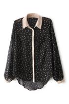 Romwe Asymmetric Tansparent Black Shirt