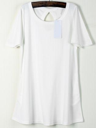 Romwe Ruffle Sleeve Keyhole White T-shirt