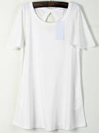 Romwe Ruffle Sleeve Keyhole White T-shirt