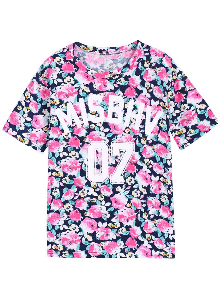 Romwe Floral Misbhv 07 Print T-shirt