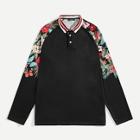 Romwe Guys Floral Print Raglan Sleeve Polo Shirt