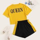 Romwe Plus Letter Print Tee With Shorts