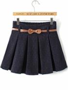 Romwe Polka Dot Belt Pleated Skirt