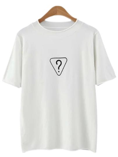Romwe White Question Mark Inverted Triangle Print T-shirt