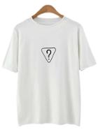 Romwe White Question Mark Inverted Triangle Print T-shirt
