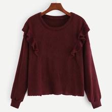 Romwe Plus Solid Frill Trim Sweater