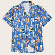 Romwe Guys Allover Beer Print Shirt