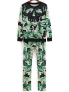 Romwe Long Sleeve Camouflage Top With Elastic Waist Pant