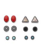 Romwe Metal Triangle And Gemstone Design Stud Earring Set