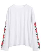 Romwe Rose Print Sleeve T-shirt