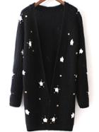 Romwe Stars Pattern Bead Black Coat