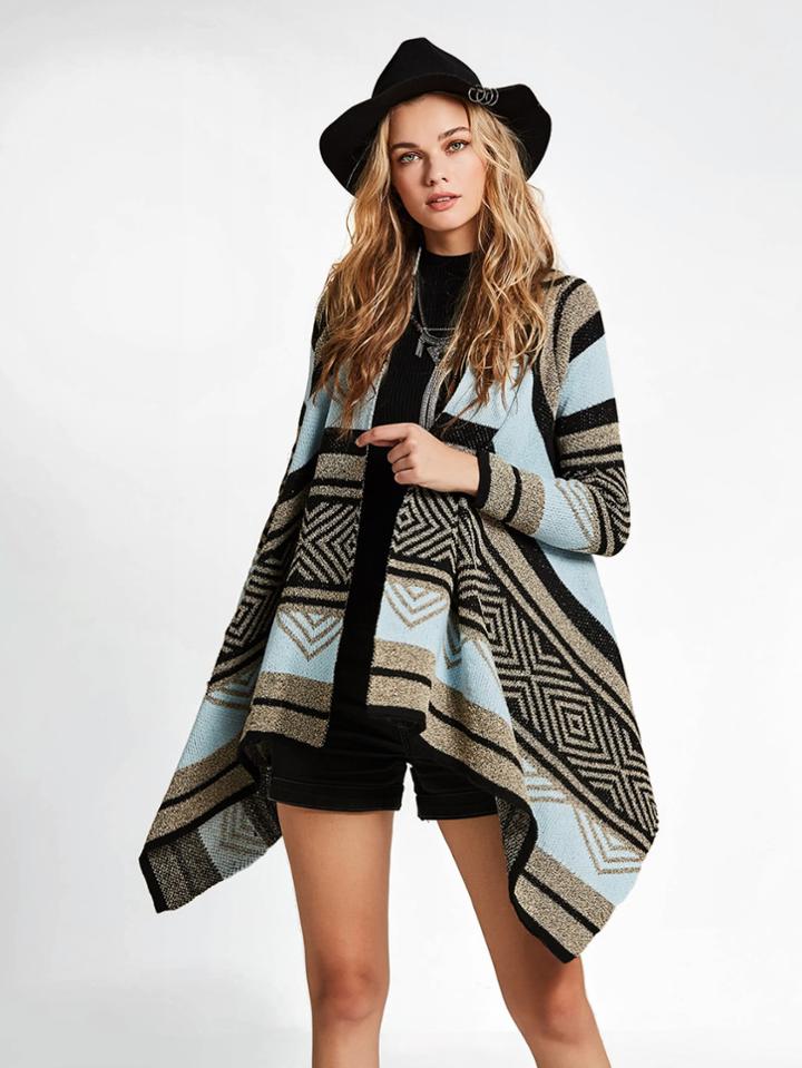 Romwe Tribal Knit Hanky Hem Cardigan