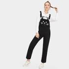Romwe Cat Print Button Detail Jumpsuits