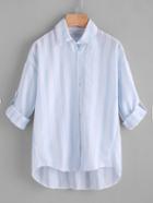 Romwe Contrast Striped Drop Shoulder Rolled Sleeve Shirt