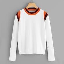 Romwe Striped Panel Round Neck Sweater