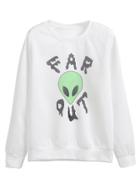 Romwe White Alien Letter Print Sweatshirt
