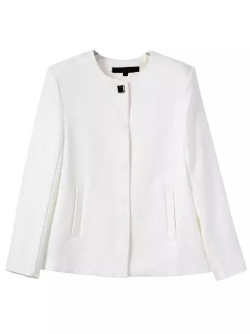 Romwe Round Neck Pockets White Coat